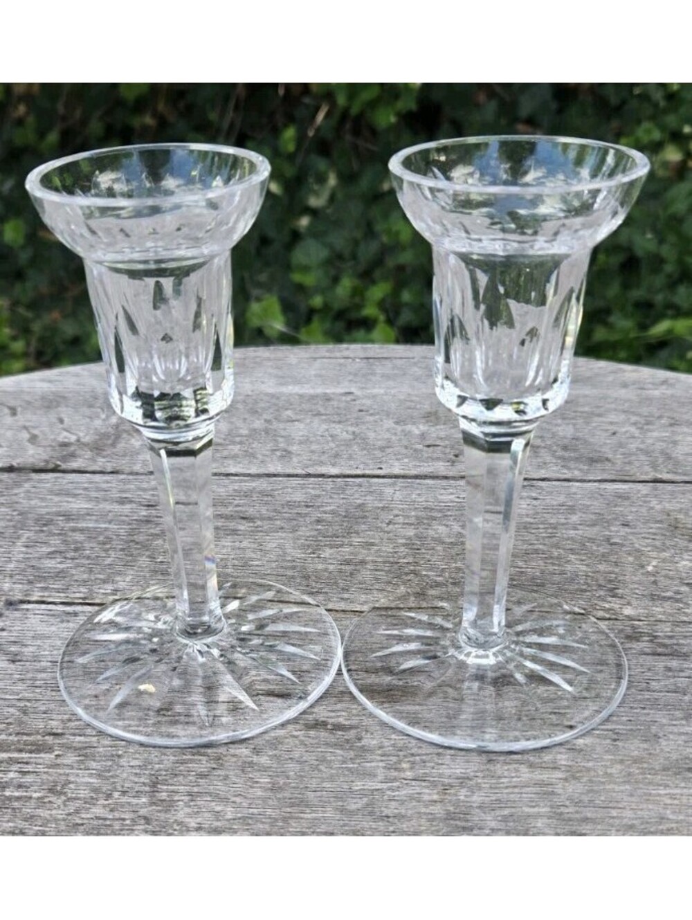 2 Fine Waterford Crystal Single Light 5 5/8" Taper Candlesticks Mint Condition